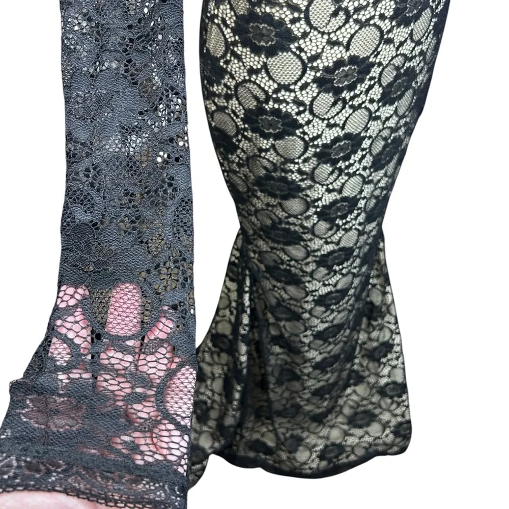 Windsor Whimsigoth Lace Maxi Dress Med Black Dark Romantic Gothic Mesh - Picture 9 of 17